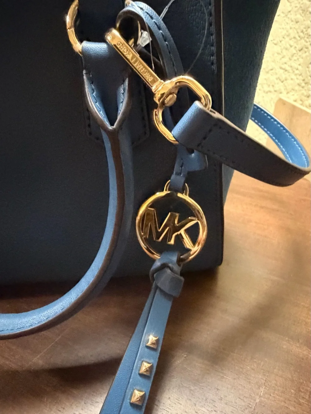 Michael Kors Blue Leather Satchel with Gold Hardware